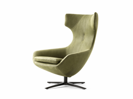 Leolux Caruzzo designer armchair with high-back olive green swivel lounge chair design