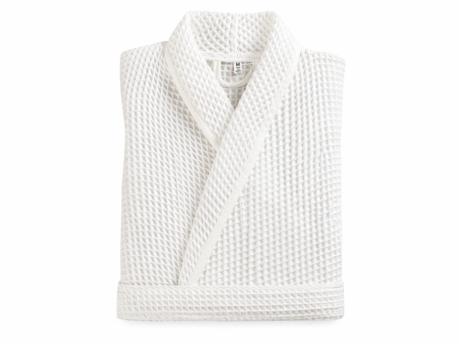 Uchino Waffle bathrobe in white Japanese waffle cotton with lightweight kimono-style design