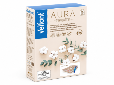 Velfont Aura mattress protector with waterproof breathable organic cotton fitted cover packaging