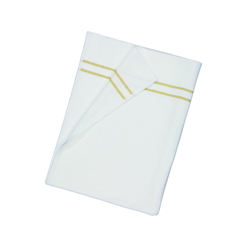 Feiler La Glamour chenille towel in white with gold stripe detail