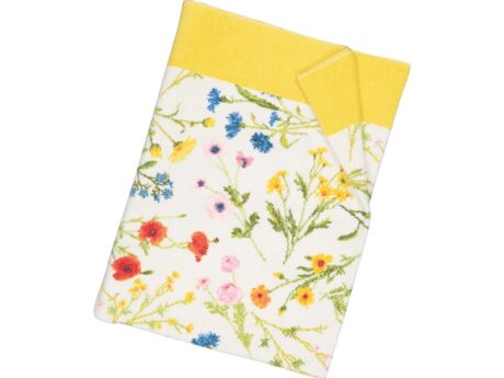Feiler Flower Meadow chenille towel with wildflower motif and yellow border