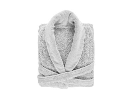 Abyss & Habidecor Super Pile 100 bathrobe in light grey with thick plush shawl collar and Egyptian Giza cotton terry fabric