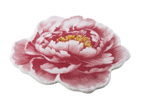 Abyss & Habidecor Pivoine luxury bath mat with pink peony flower design in plush cotton