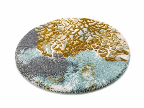 Abyss & Habidecor Dune luxury round bath mat with abstract aqua, grey and gold cotton design