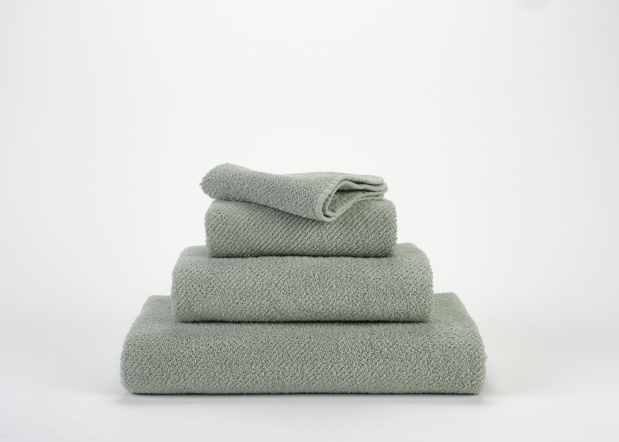 Abyss & Habidecor Twill 210 sage green luxury Egyptian cotton towels stacked set