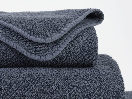 Abyss & Habidecor Twill 307 slate blue Egyptian cotton towel close-up with twill border
