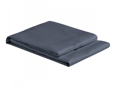 Christian Fischbacher Satin Uni sheet folded in navy, showing the smooth lustrous surface and deep elasticated corner of the Pima cotton satin