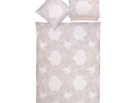 Christian Fischbacher Grace bed linen set with duvet cover and pillowcases in ivory Pima cotton satin with large-scale paisley damask print in soft grey and gold