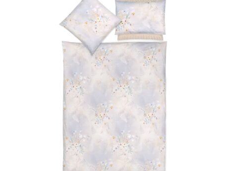 Christian Fischbacher Eternity bed linen set with duvet cover and pillowcases in soft blue-grey Pima cotton satin with watercolour floral and fern print