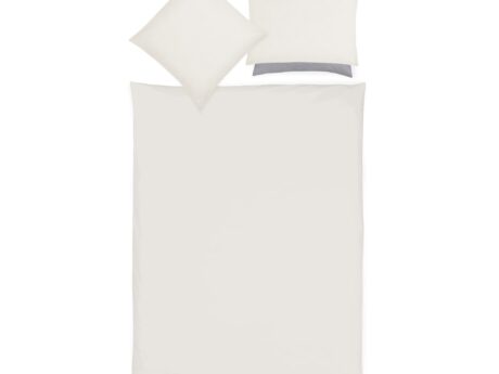 Christian Fischbacher Flanell bed linen set with duvet cover and pillowcases in plain ivory brushed cotton flannel, soft and warm with grey reverse