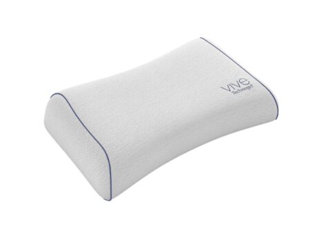 Technogel Vive Anatomic Curve pillow – angled view showing ergonomic shoulder contour and cashmere cover