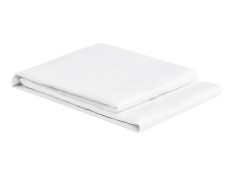 Christian Fischbacher Satin Uni sheet folded in white, showing the smooth lustrous surface and deep elasticated corner of the Pima cotton satin
