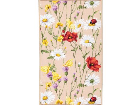 Feiler Daisy Field Beige towel safari wildflower poppy daisy chenille border