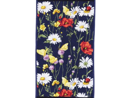Feiler Daisy Field Blue towel schwarzblau navy wildflower daisy poppy chenille