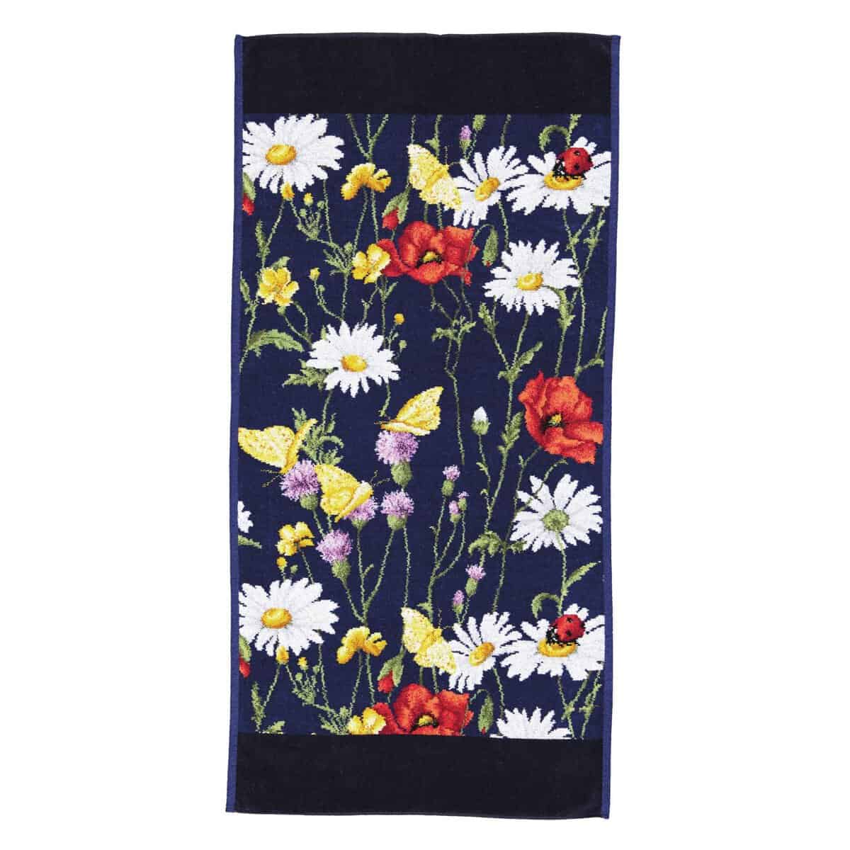 Feiler Daisy Field Blue towel schwarzblau navy wildflower daisy poppy chenille