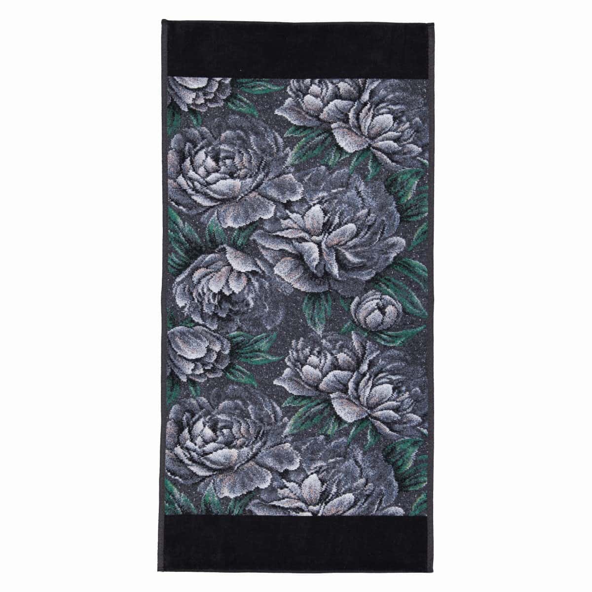 Feiler Dark Peony hand towel grafit 50x100 peony pattern chenille border