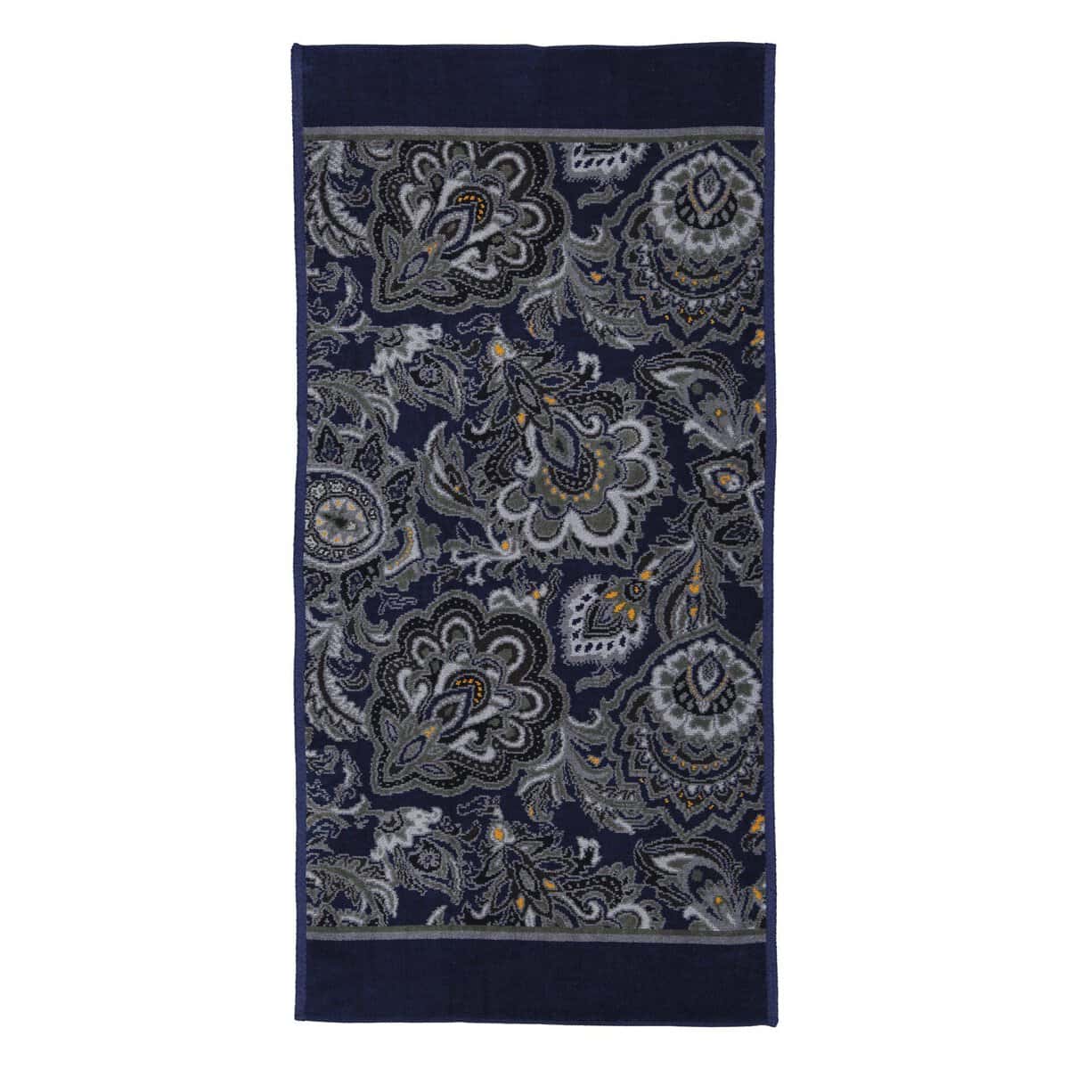 Feiler Djamal towel navy blue Jacobean paisley floral chenille pattern