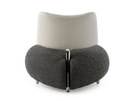 Leolux Pallone PA armchair charcoal bouclรฉ seat cream leather backrest rear view