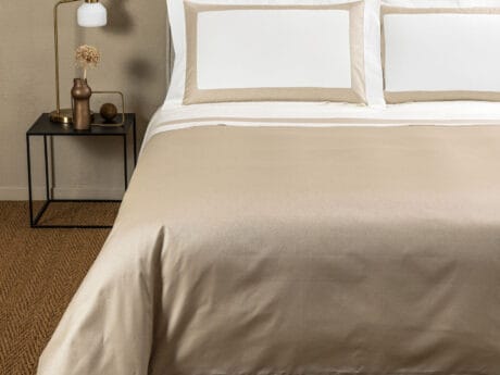 Frette Forever bed linen set in light beige and beige, view 1