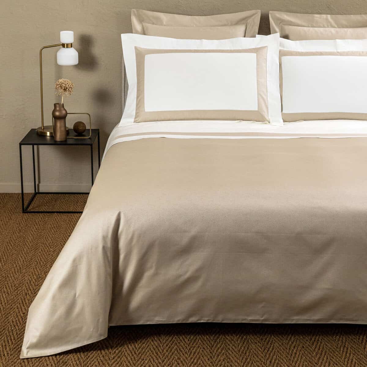 Frette Forever bed linen set in light beige and beige, view 1
