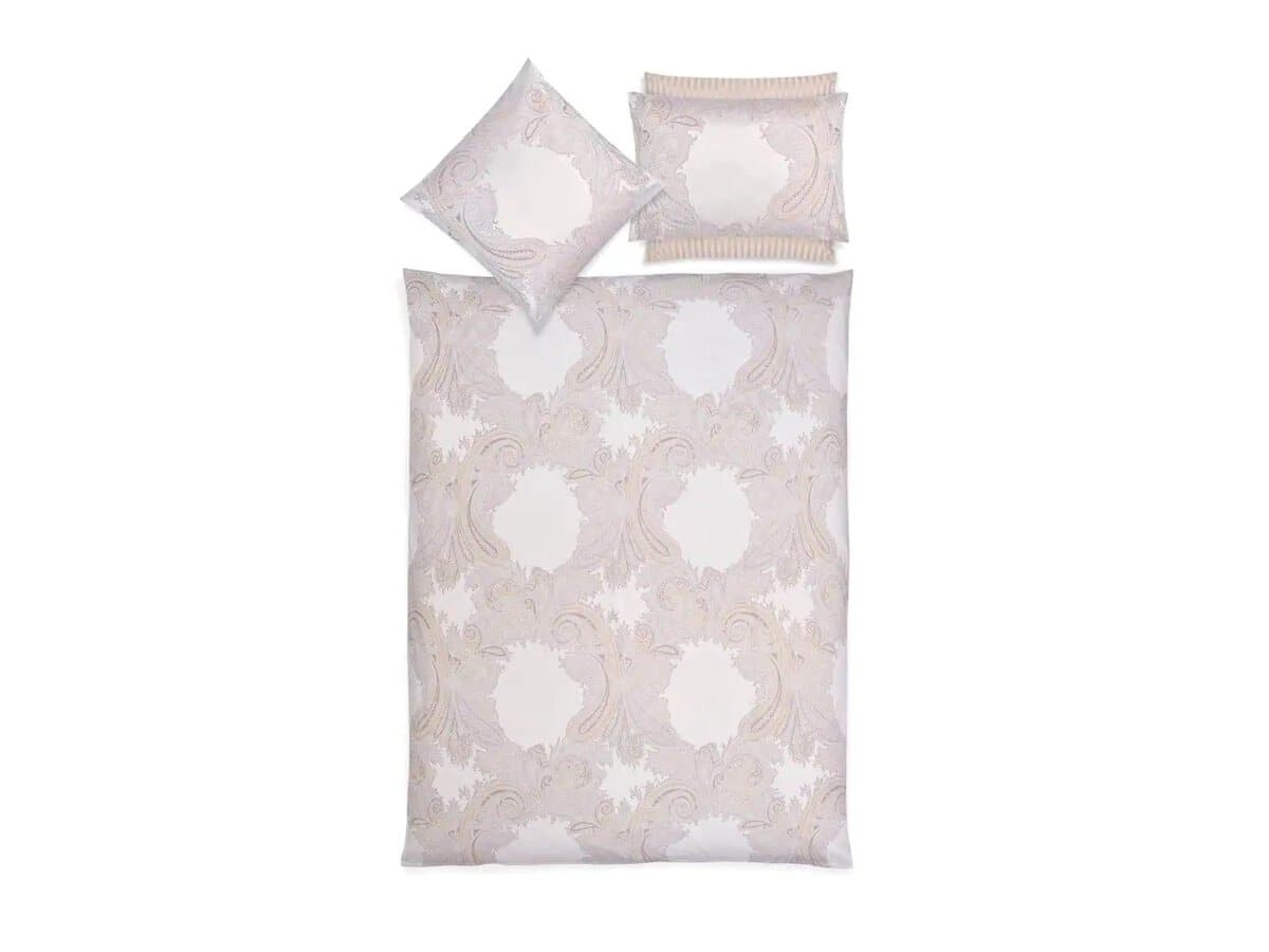 Christian Fischbacher Grace bed linen set with duvet cover and pillowcases in ivory Pima cotton satin with large-scale paisley damask print in soft grey and gold