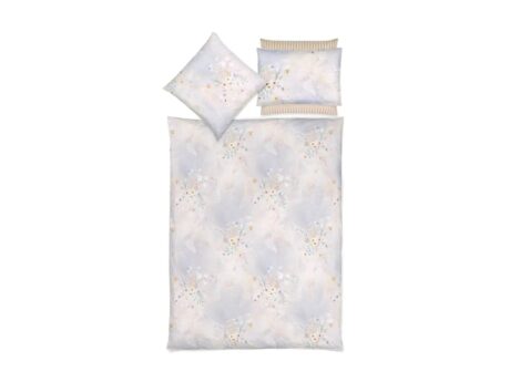 Christian Fischbacher Eternity bed linen set with duvet cover and pillowcases in soft blue-grey Pima cotton satin with watercolour floral and fern print