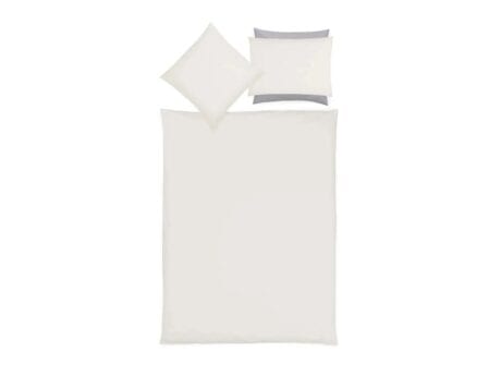 Christian Fischbacher Flanell bed linen set with duvet cover and pillowcases in plain ivory brushed cotton flannel, soft and warm with grey reverse