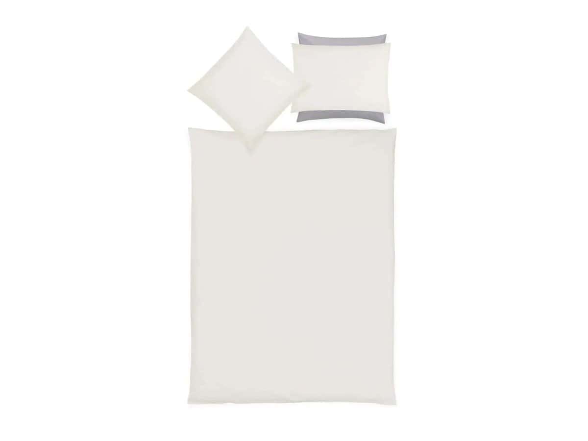 Christian Fischbacher Flanell bed linen set with duvet cover and pillowcases in plain ivory brushed cotton flannel, soft and warm with grey reverse