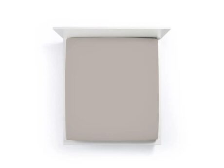Bella Donna Formesse Jersey platinum fitted sheet on mattress showing smooth wrinkle-free fit and warm taupe color