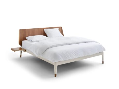 Auping Essential bed with walnut headboard, with side table