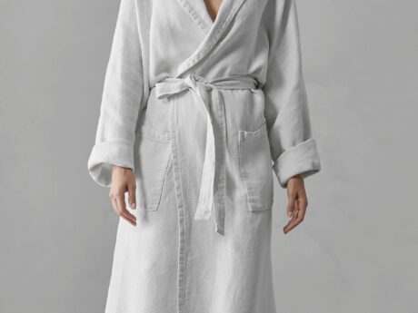 Society Limonta Crel linen bathrobe in white, full length