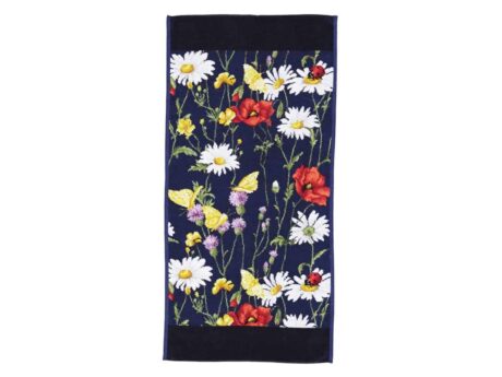 Feiler Daisy Field Blue towel schwarzblau navy wildflower daisy poppy chenille
