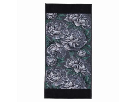 Feiler Dark Peony hand towel grafit 50x100 peony pattern chenille border