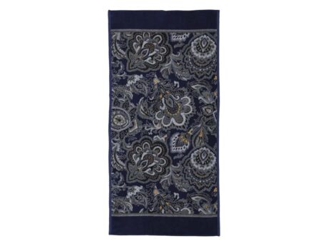 Feiler Djamal towel navy blue Jacobean paisley floral chenille pattern