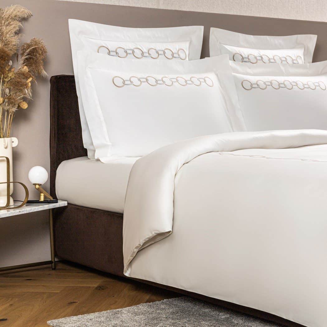 Frette Links Embroidery duvet cover and pillowcases, side view