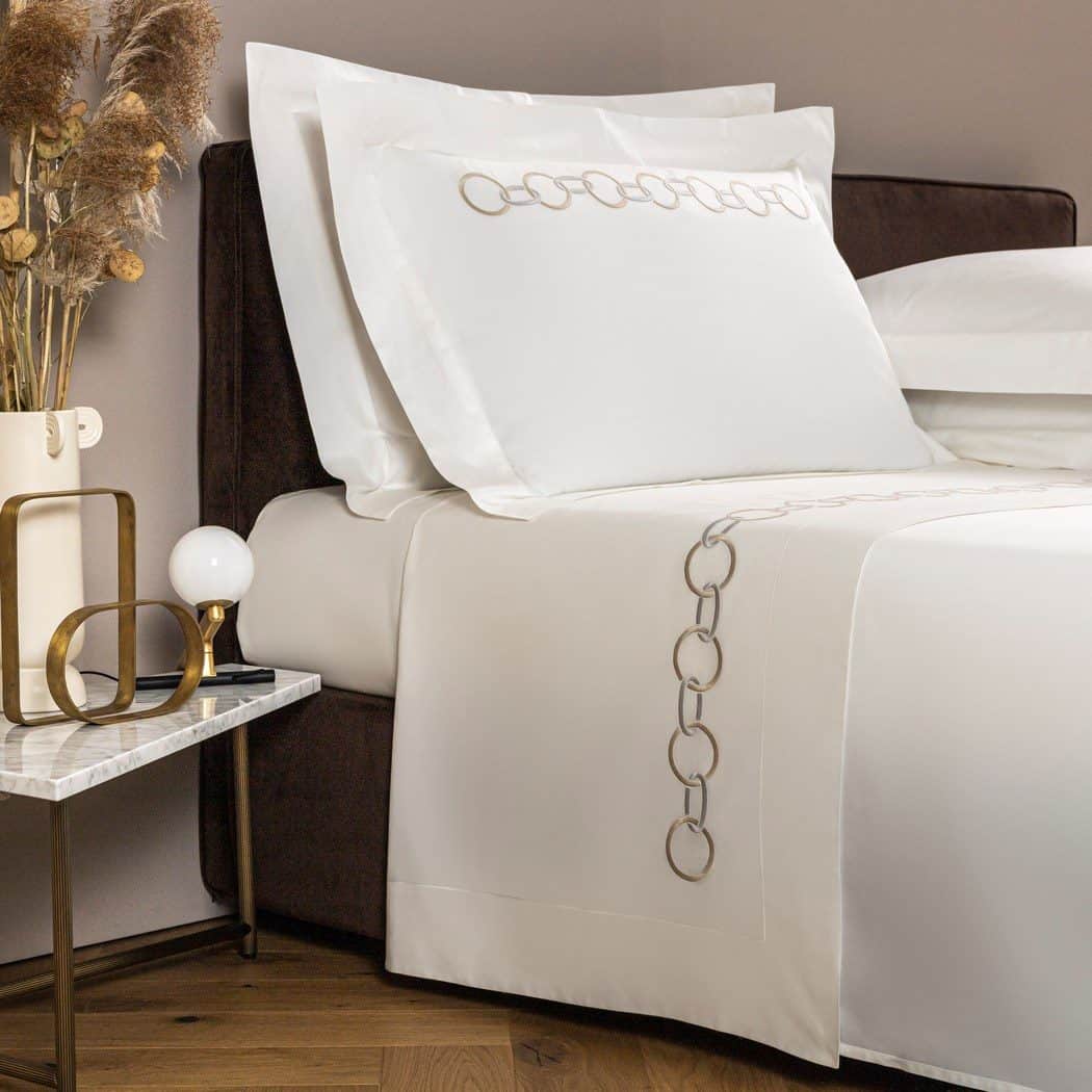 Frette Links Embroidery flat sheet with chain embroidery
