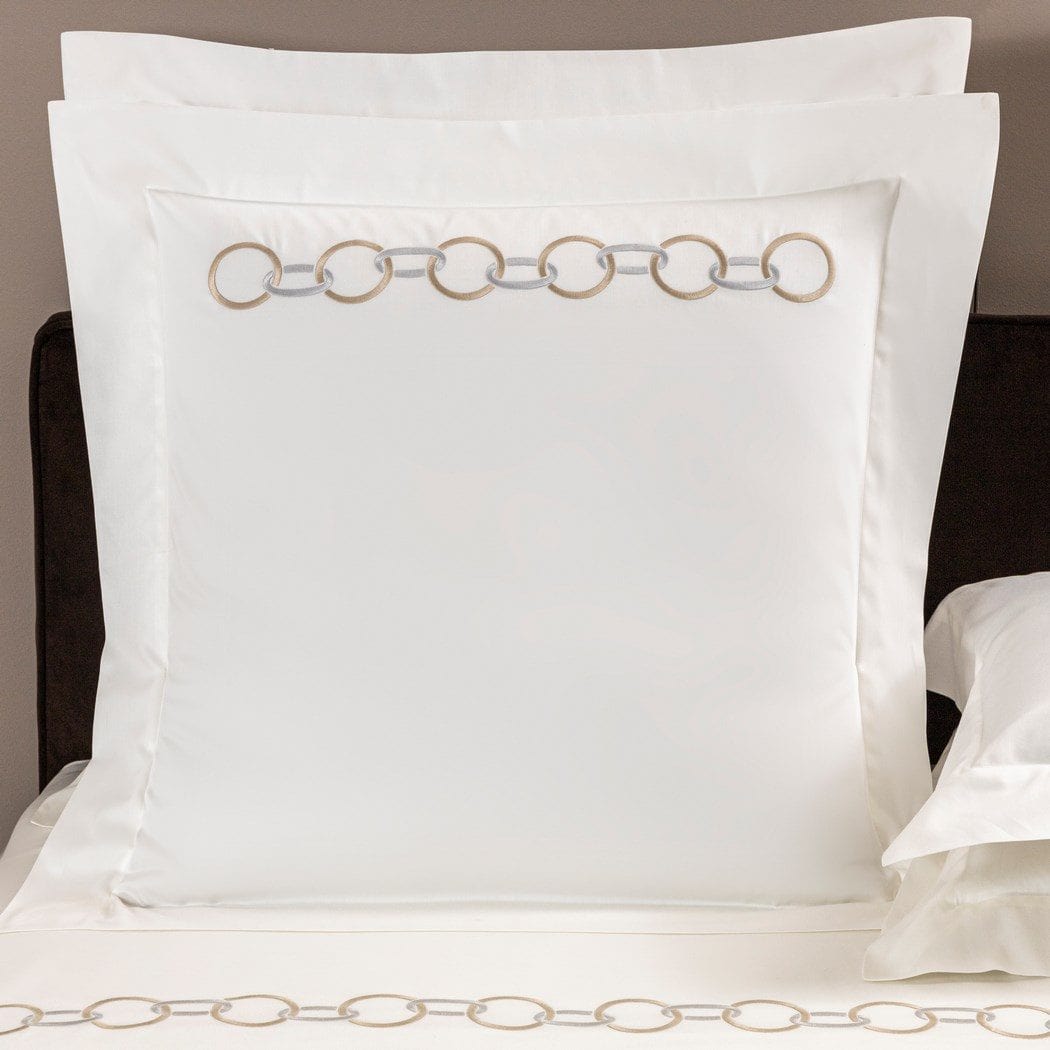 Frette Links Embroidery pillowcases with two-tone chains