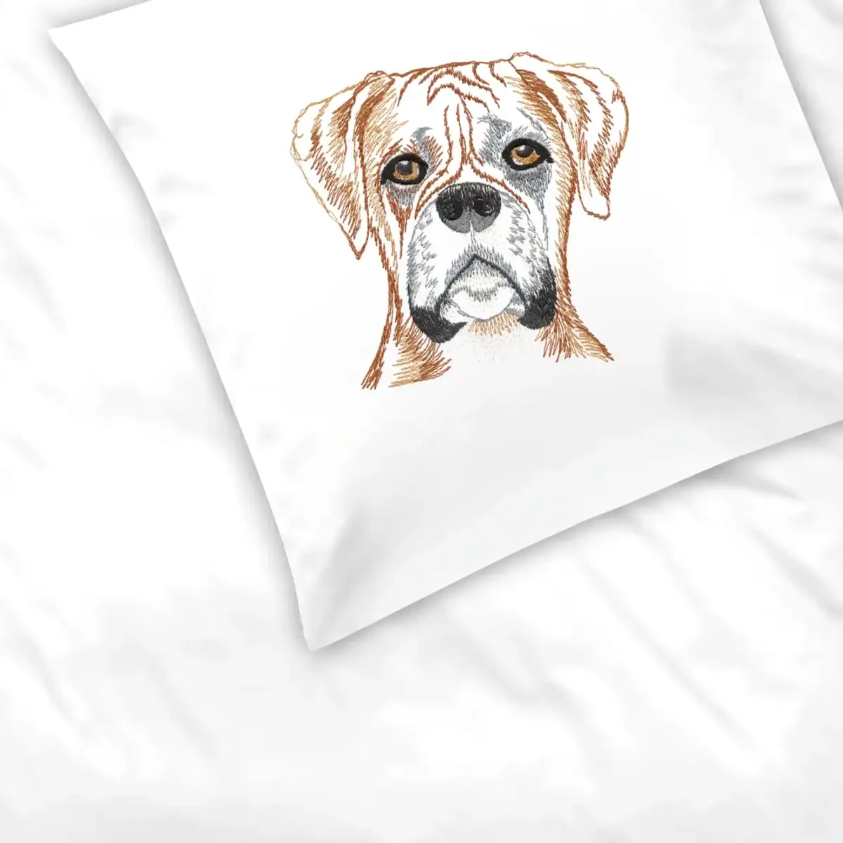 Graser Boxer embroidered cushion cover in white cotton satin