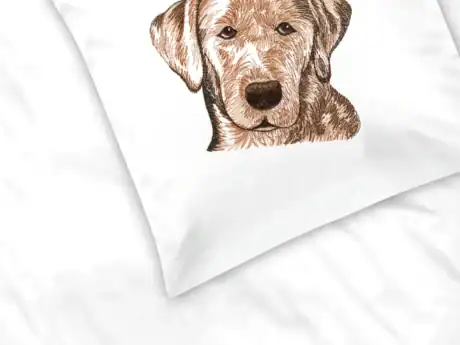 Graser Golden Retriever embroidered cushion cover in white cotton satin