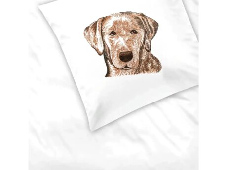 Graser Golden Retriever embroidered cushion cover in white cotton satin