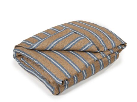 Libeco Salem washed linen duvet cover in bronze, navy and oyster stripe